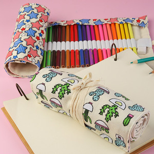 Kotak pensil kain motif penuh, dengan pemegang rol Organizer mewarnai pena kuas cat kantong penyimpanan - Product Image 6