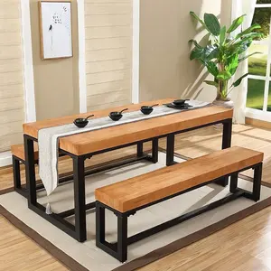 Mobiliário de restaurante mesa de jantar de madeira conjunto de mesa com bancada mesa de madeira sólida personalizada e bancada com entrega rápida