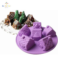INTODIY 6 Moules en silicone en forme de petite maison de Noël pour gâteaux, chocolats, savons artisanaux d'aromathérapie et crêpes, pour la pâtisserie de Noël