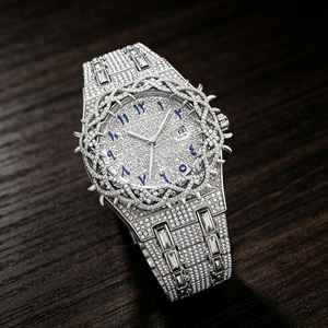 Reloj de pulsera para hombre PIN TIME PT106 con diamantes, estilo hip hop, con cristales brillantes, de cuarzo, resistente al agua, con fecha automática, luminoso, redondo. - Product Image 4