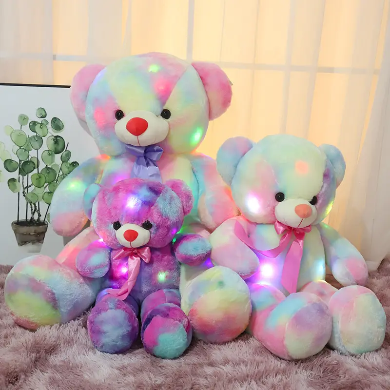 Wholesale Promotional Valentines Easter Gifts Kids Plush Soft Toys Cute Rainbow LED Light Up Teddy Bear