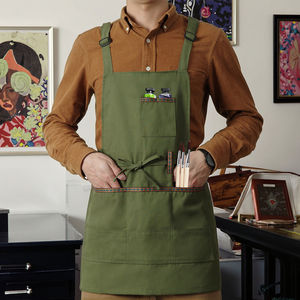 <span class=keywords><strong>Tablier</strong></span> à boutons réglables pour femmes hommes artiste peinture <span class=keywords><strong>poterie</strong></span> jardin cuisine chef de cuisine 4 poches - Product Image 1