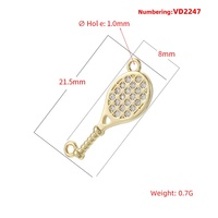 Pendentif JINYUAN en cuivre en forme de volant de badminton et de raquette de tennis de table avec breloques sphériques pour la fabrication de bijoux