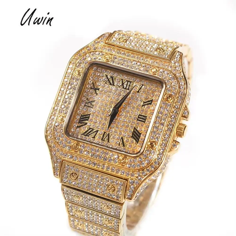 นาฬิกาฮิปฮอป Iced Out นาฬิกาบุรุษในนาฬิกาข้อมือนาฬิกาเพชรหรูหราสําหรับผู้หญิง Dropshipping เครื่องประดับ