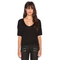 Maxgarment T-shirt décontracté élégant de haute qualité pour femmes, à épaules dénudées, à carreaux noirs, col en V profond, manches courtes, vente en gros à 2 dollars