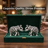 Élégante Figurine d'Éléphant Traditionnelle Vastu en Métal 3D, Tronc Ascendant, Plaqué Or 24 carats, Finition Antique Moderne Faite à la Main, Mariage Diwali