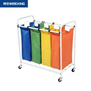China Wholesale Movable 4 Compartment Laundry Separation Basket Square Bucket Hamper Collapsible Organizer With Wheels