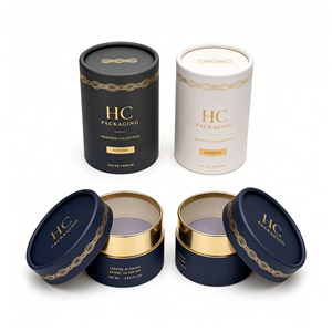 Boîte ronde en carton rigide de luxe pour emballage cadeau de parfum haut de gamme, logo en feuille d'or, impression personnalisée, usine OEM - Product Image 1