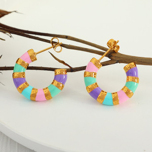 ต่างหูห่วงอีพ็อกซี่สีสันสดใสโลหะผสมสังกะสีรูปตัว U การออกแบบทางเรขาคณิตสำหรับงานปาร์ตี้เครื่องประดับแฟชั่นสตรี EH333 - Product Image 1