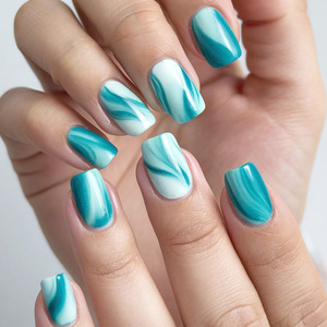 24 <span class=keywords><strong>uñas</strong></span> postizas artificiales pintadas con degradado <span class=keywords><strong>azul</strong></span> <span class=keywords><strong>de</strong></span> alta calidad Acabado brillante <span class=keywords><strong>de</strong></span> forma rectangular para uso diario Aplicación en los dedos - Product Image 1