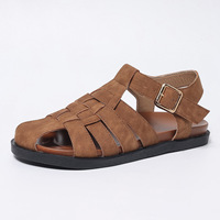 Sandales plates décontractées rétro pour femme, à bout fermé, en PU, à semelle souple, avec bride cheville, style pêcheur, nouvelle collection été 2026, transfrontalières
