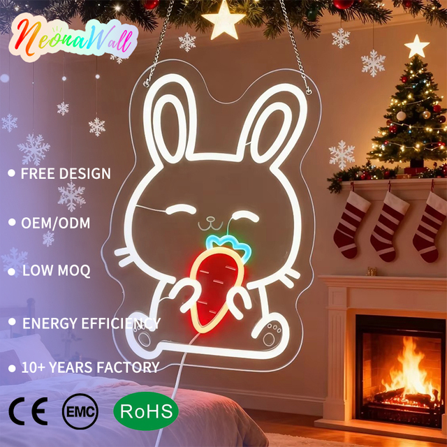 Neonawall Custom Cute Rabbit LED Neon Sign IP65 USB Dimmable Warm White Night Light for Kids' Bedroom Baby Room Birthday Party