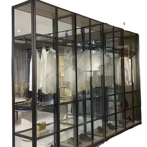 Exposición personalizada Diseño de muebles de dormitorio moderno Puerta de aluminio Armario de cristal de diseño personalizado Walk In Closet