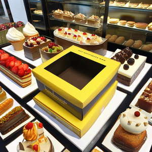 Boîtes d'emballage rectangulaires recyclables pour desserts, forme <span class=keywords><strong>livre</strong></span> avec fenêtre, poignée, lamination brillante, pour <span class=keywords><strong>pâtisserie</strong></span>, gâteaux au fromage, boulangerie - Product Image 3