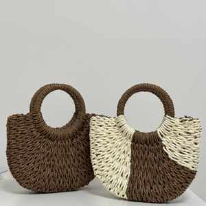 Wholesale Half Round Moon Bucket Bag <b>Mini</b> Beach Tote New Color <b>Hand</b> Woven Straw Handbag for Women - Product Image 3