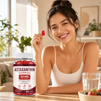 Gummies d'astaxanthine 24 mg saveur fraise, véganes, sans OGM, sans sucre, 60 unités, complément alimentaire, fourniture en marque blanche pour les boutiques en ligne