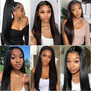 شعر مستعار بكثافة 250 ودانتيل أمامي عالي الوضوح باللون الأسود الطبيعي، شعر مفرود للنساء، شعر مستعار من الشعر البشري مقاس 13x4، منتوف مسبقاً وبدون صمغ - Product Image 6