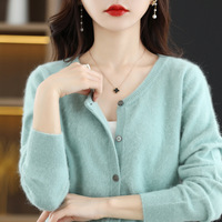 Damen Nerz Fleece Pullover Herbst Winter Strickjacke Jacke Knopf Dekoration Neue lose Schnalle Voll farbige Wolle Strick Base Shirt