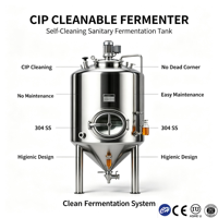 Cuve de Fermentation en Acier Inoxydable pour Distillerie, Cuve Sanitaire à Double Enveloppe SS304, Chauffée à la Vapeur, 200L/2000L/5000L, Facile à Utiliser