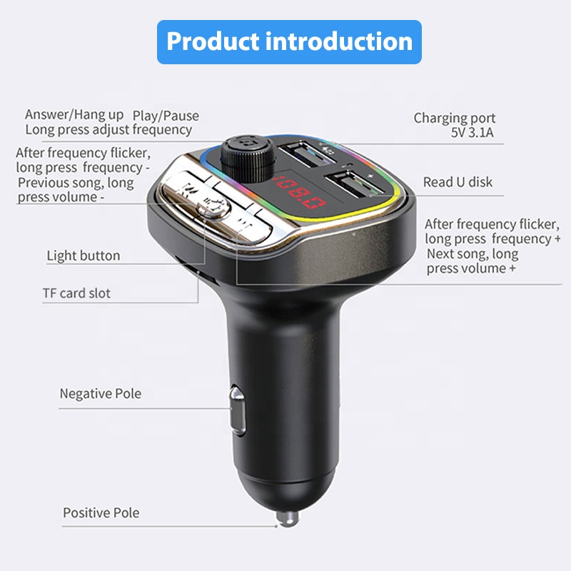 Новый цветной автомобильный mp3-плеер с подсветкой и функцией громкой связи, fm-передатчик с радио, MP3-плеер, поддержка U-диска, SD-карты, воспроизведение музыки