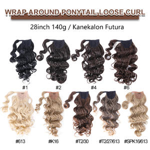 Julianna 28 pouces Kanekalon <span class=keywords><strong>Futura</strong></span> longue pince droite en gros envelopper autour des Extensions de cheveux de queue de cheval synthétiques - Product Image 5