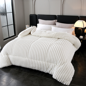 Super Soft White Plush Striped <strong>Comforter</strong> Thickened Warm Winter Bed Quilt Fluffy <strong>Rabbit</strong> Fur Like Bedding <strong>Comforter</strong> ForAlI Seasons - Product Image 2