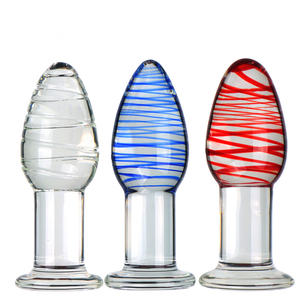 Tapón <span class=keywords><strong>anal</strong></span> de vidrio transparente a rayas rojas y azules para masturbación femenina, masaje en el patio trasero y productos sexuales - Product Image 1