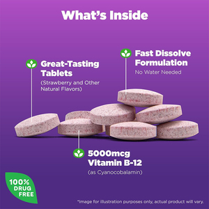 Tabletas de Vitamina <span class=keywords><strong>B12</strong></span>, Suplemento Dietético <span class=keywords><strong>Natural</strong></span> para Adultos - Product Image 3