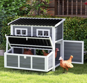 Para gallinero de madera, caja de anidación impermeable de 39 pulgadas con bandeja extraíble, para exteriores, color gris claro, para 4-6 gallinas y animales pequeños - Product Image 2