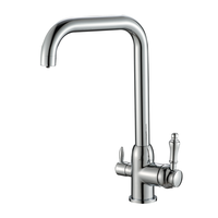 Robinet mélangeur de cuisine purificateur d'eau en laiton à double poignée, à montage sur plan, avec cartouche céramique, finition polie, pour salle de bain moderne