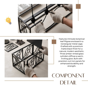 Suspension linéaire rustique à 3 lumières en fer forgé motif feuille verdoyante pour table à manger et comptoir de bar - Product Image 4