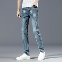 Haute qualité des exportations jean skinny pour hommes élégant bleu gris Vintage adoucissant droit tricoté Jean matériel 10 tissu lavé