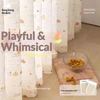 Nouveau Rideau Ondulé pour Chambre d'Enfant 2026 en Tissu Voile Imprimé Fruits Mignons, Lin Crème Sucrée, Rideau Plat Lavable pour Chambre à Coucher avec Perles