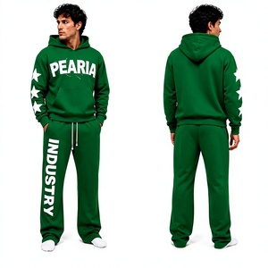 Conjunto Deportivo de Invierno para Adultos, Unisex, Ligero, de Poliéster/Algodón de Alta Calidad, con Sudadera con Capucha y Corte Holgado, Estampado Verde - Product Image 2