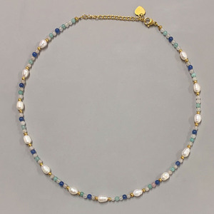 Contraste couleur bleu crème glacée clavicule chaîne vacances Ins été Turquoise femmes longue graine perle et perle collier bijoux - Product Image 2