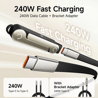 Câble USB-C 240W en gros avec charge rapide PD et support de téléphone pliable, adaptateur pour kit de câbles d'ordinateur portable et tablette