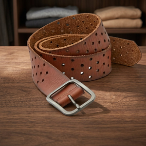 Ceinture en cuir de vache avec boucle carrée en acier massif, écologique, légère, vintage, imperméable, B.S INTERNATIONAL NA1564, largeur 3,8 cm, OEM - Product Image 1