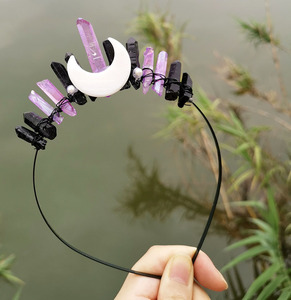 HONGZHUO HZ - Accesorios para el Cabello <span class=keywords><strong>con</strong></span> Diseño <span class=keywords><strong>de</strong></span> Luna y Concha <span class=keywords><strong>de</strong></span> Bruja, Corona <span class=keywords><strong>de</strong></span> Cristal Negro y Morado, Hecha a Mano, para Novias - Product Image 3