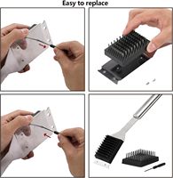 Brosse de nettoyage pour barbecue à long manche de 16,5 po, 2 brosses de rechange, 1 tournevis, en acier inoxydable 304, pour nettoyage de barbecue extérieur