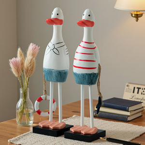 Figurines de canards en bois, style méditerranéen, design marin blanc, lot de 2, décoration de salon, en pin - Product Image 3