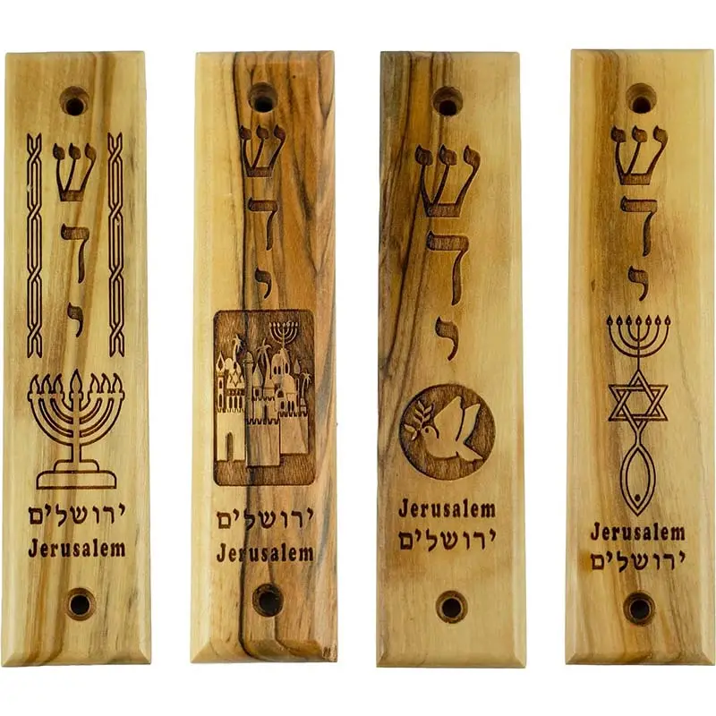 Olive Wood Mezuzah with Scroll Ten Commandments Religious Home Decor for Door & Wall Jewish Messianic House Wall Art
