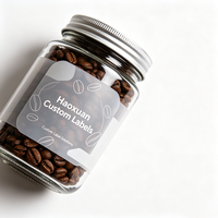 Étiquettes autocollantes transparentes en PET pour pots à café en verre Haoxuan OEM, imprimées à l'encre blanche, résistantes à l'eau, pour contenants transparents