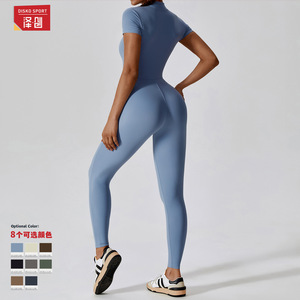 Traje Deportivo de Manga Corta con Cierre para Mujer Disko Sport, Mono de Color Sólido para Fitness CLT8305, Ropa de Yoga - Product Image 4