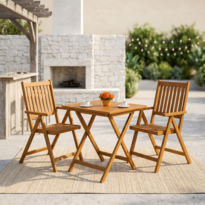 Modern Teak Wood Bistro Set Outdoor <b>Folding</b> <b>Table</b> Chairs Patio Furniture for Villa Hotel Cafe - Product Image 4