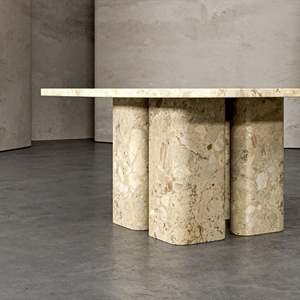Tavolo da Pranzo in Marmo Beige Quadrato con Piano Arrotondato e <span class=keywords><strong>Gambe</strong></span> Cilindriche Spesse <span class=keywords><strong>per</strong></span> Ristorante e Casa - Product Image 2