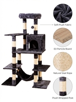 Arbre à chat de luxe écologique en velours avec poteaux à gratter en sisal, structure d'escalade multi-niveaux en peluche pour la maison et le salon (Carton)