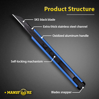 Manche manuel en plastique Aluminium antidérapant, lame de 9mm verrouillage automatique, couteau à lame de coupe noire