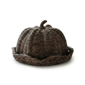 Cubierta de Alimentos de Mimbre Retro con Forma de Calabaza, Cesta de Servir Artesanal de Lujo para Otoño, Bandeja Sostenible para Mesa de Halloween - Product Image 1
