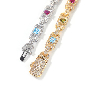 Kalung Gelang trendi Hip Hop <span class=keywords><strong>Retro</strong></span> uniseks, Set kalung batu permata warna-warni berlapis emas untuk pesta pertunangan - Product Image 2