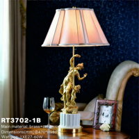 Lampe de table en laiton antique française, abat-jour en tissu, bronze, chérubin doré, éclairage de chevet pour hall d'hôtel